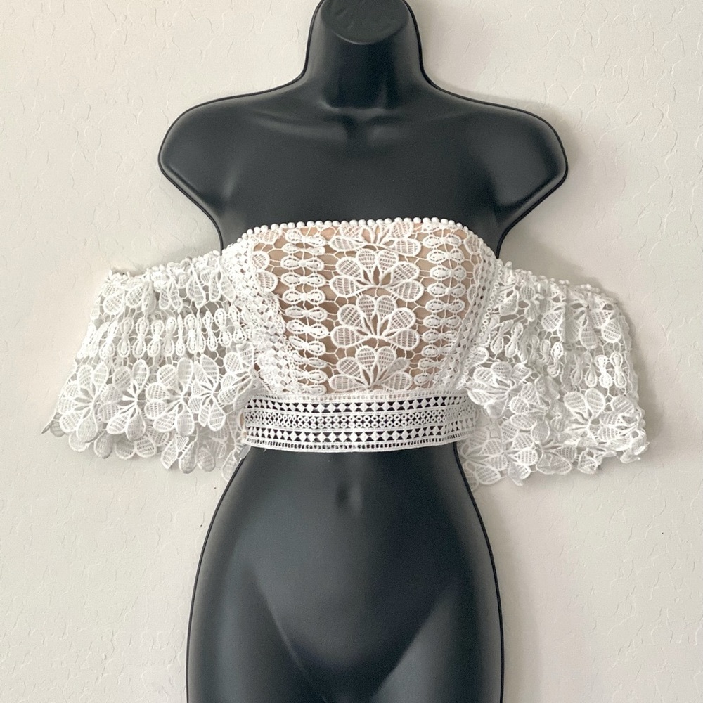 Off Shoulder Lace Overlay Top